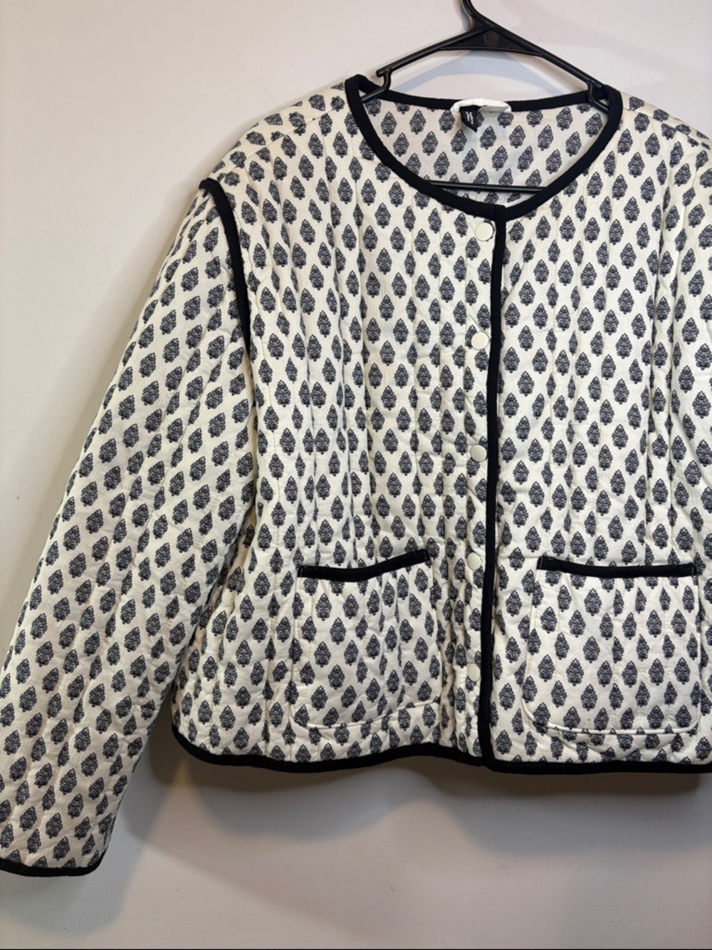 H&M White Quilted Jacket with Black Trim